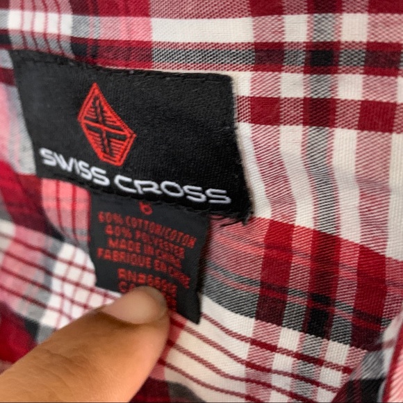 Swiss Cross- Red & Black Plaid Button Up Shirt 6 - Picture 9 of 10
